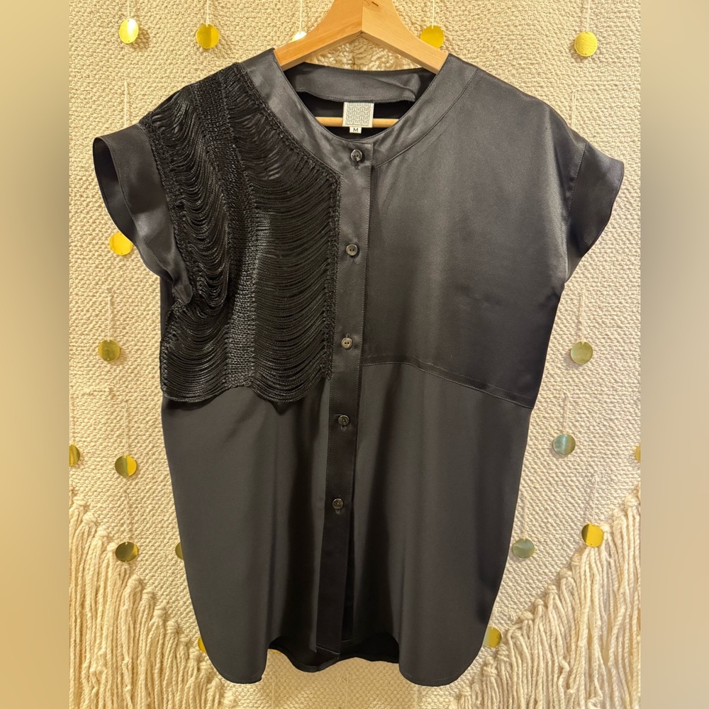 EUC Masha Osoianu Design Black Fringe Silk Top